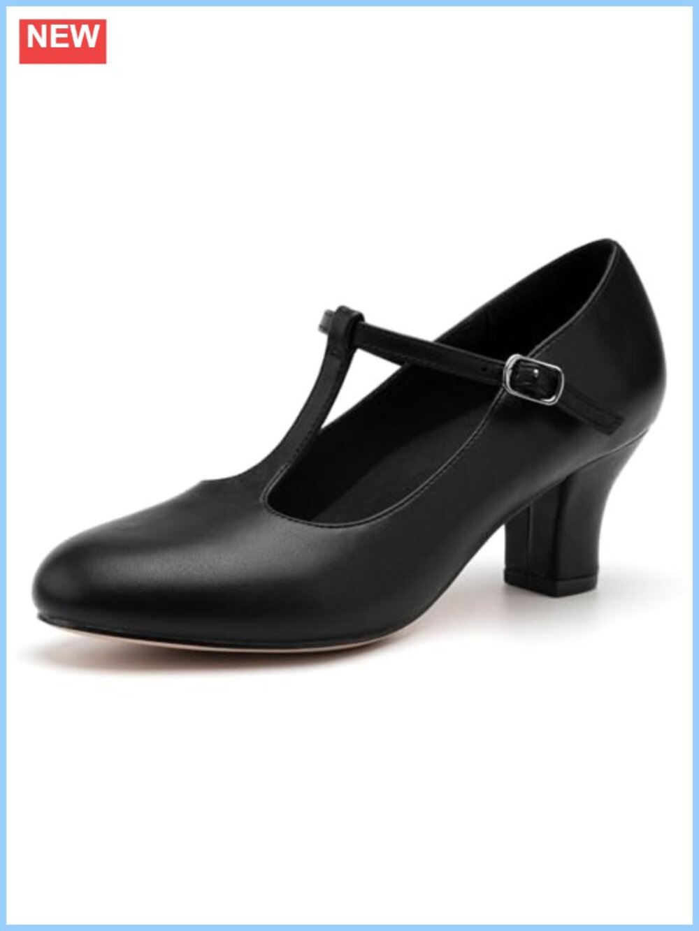 Women's Faux Leather T-Strap Block Heel Character Dance Shoes 2.5"